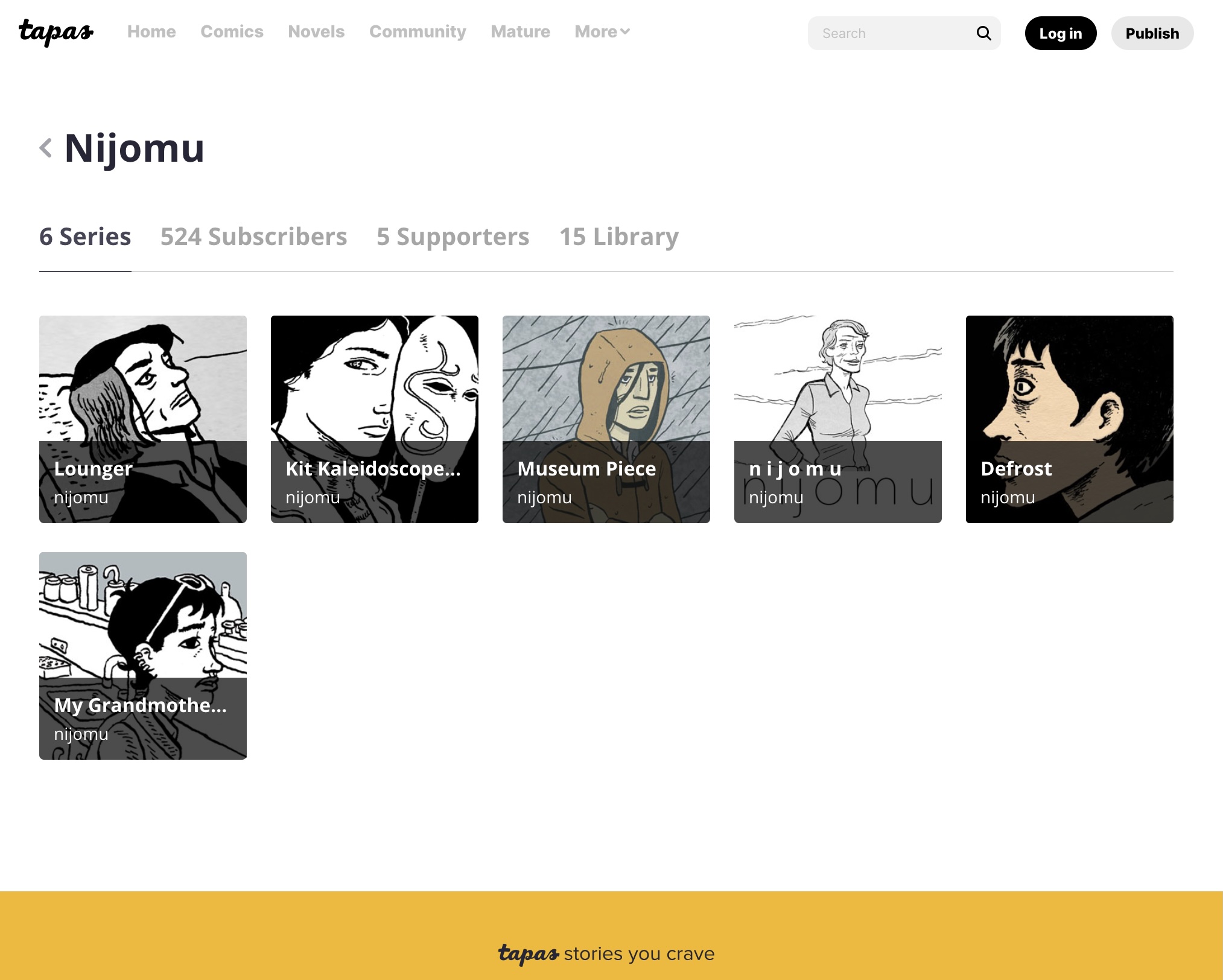 screenshot of the tapas page for nijomu
